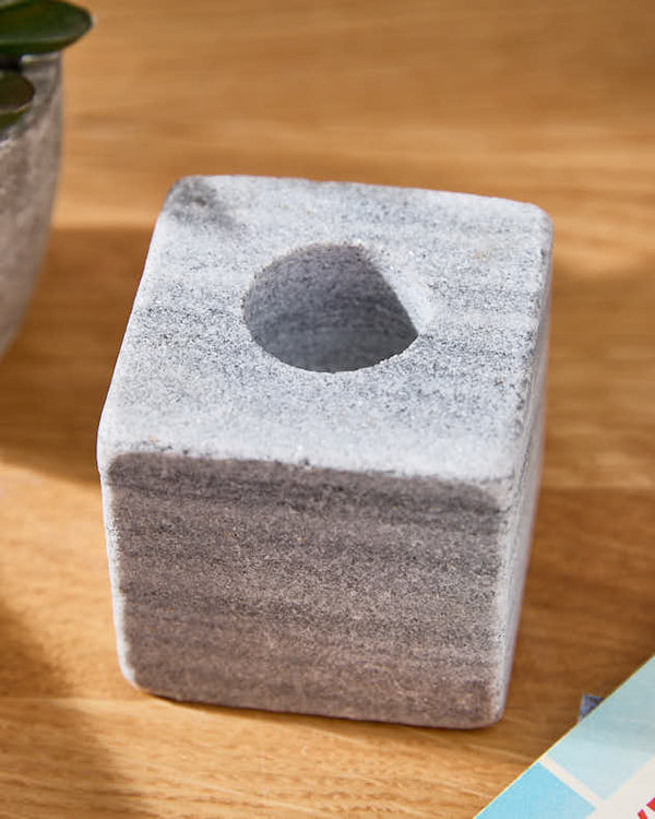 Dibor Cube Natural Marble Grey Candlestick Holder