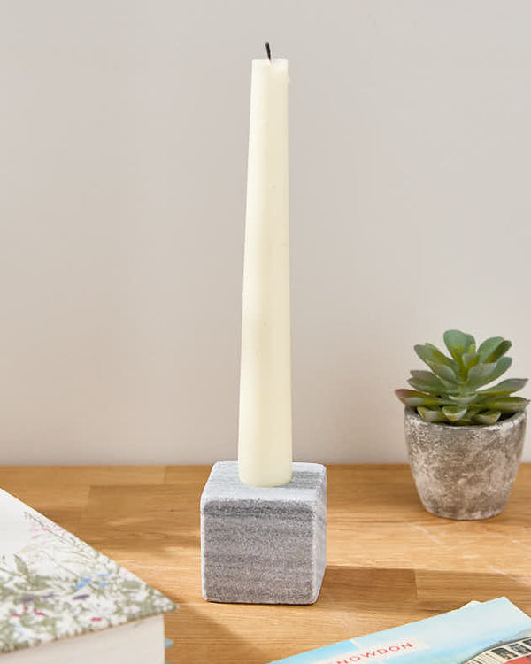 dibor Cube Natural Marble Grey Candlestick Holder