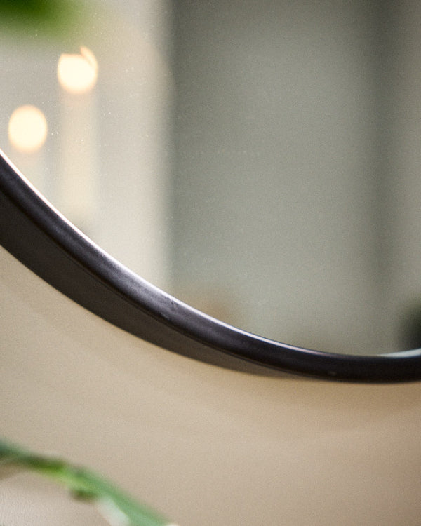 Dibor Curzon Circular Black Iron Wall Mirror