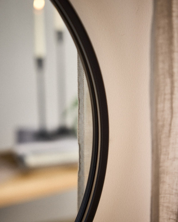 Dibor Curzon Circular Black Iron Wall Mirror