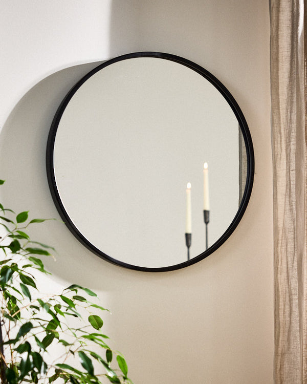 dibor Curzon Circular Black Iron Wall Mirror