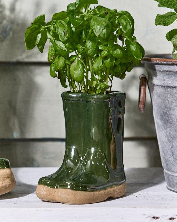 dibor Dark Green Welly Boot Planter
