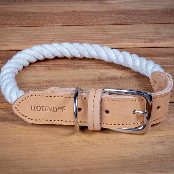 Dibor Dog Rope Collar With Real Leather Strap