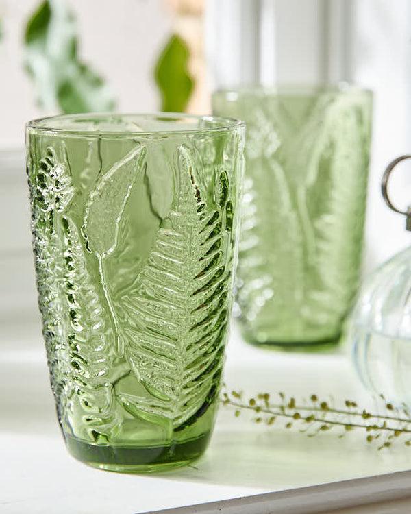 Dibor Embossed Green Leaf Highball Glasses