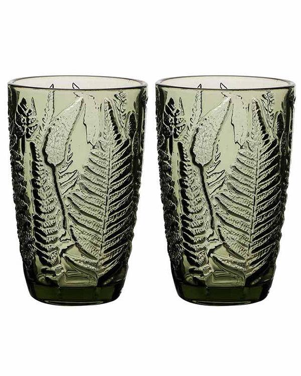 Dibor Embossed Green Leaf Highball Glasses