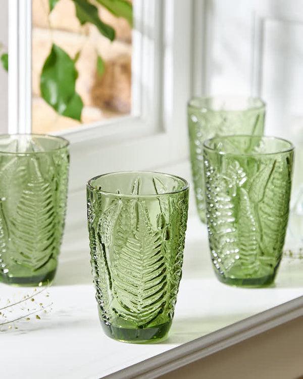 dibor Embossed Green Leaf Highball Glasses