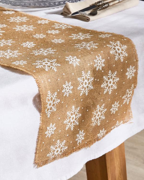 dibor Extra Wide Jute Snowflake Table Runner