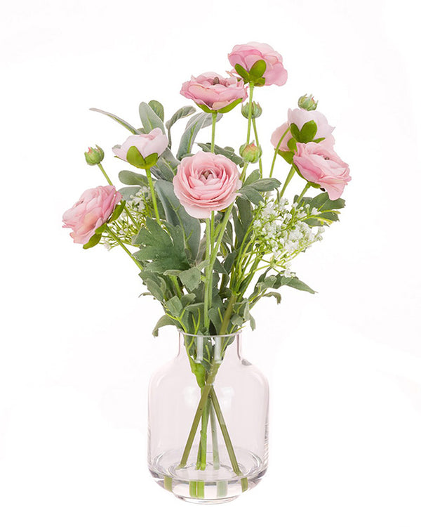 Dibor Faux Pink Ranunculus Spray In Vase