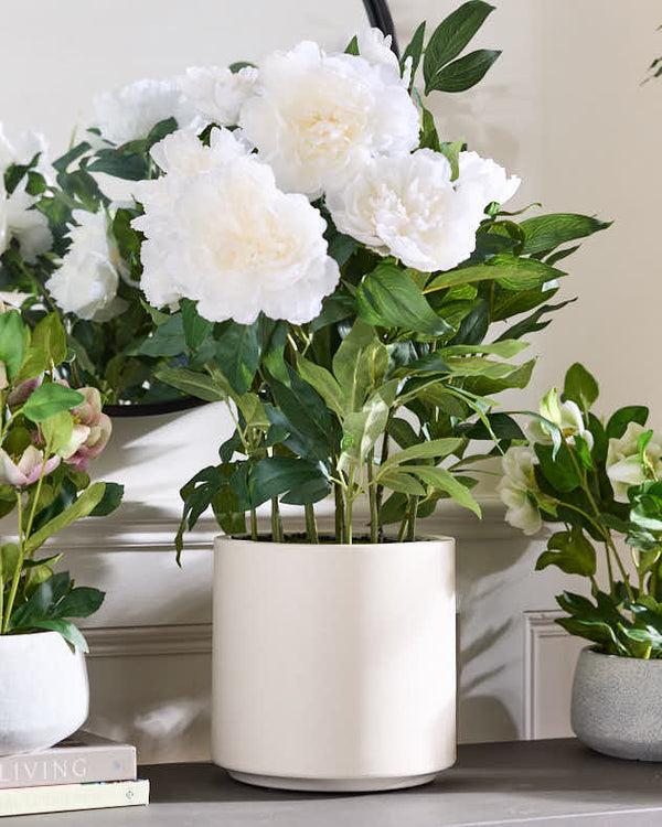 dibor Faux White Peonies in Pot