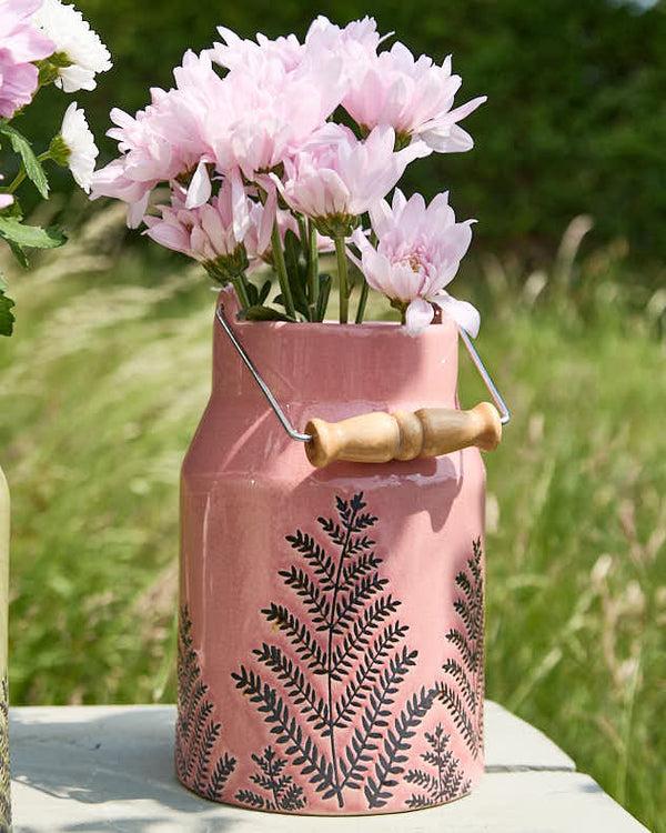 Dibor Fern Leaf Pink Milk Churn Flower Vase