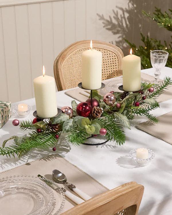 dibor Festive Hedgerow Triple Pillar Candle Holder