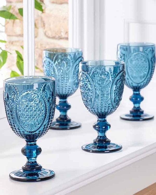 dibor Fleur de Lys Blue Wine Goblet
