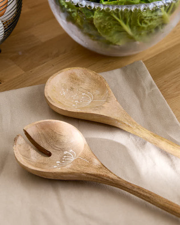 Dibor Flora Carved Wooden Salad Servers