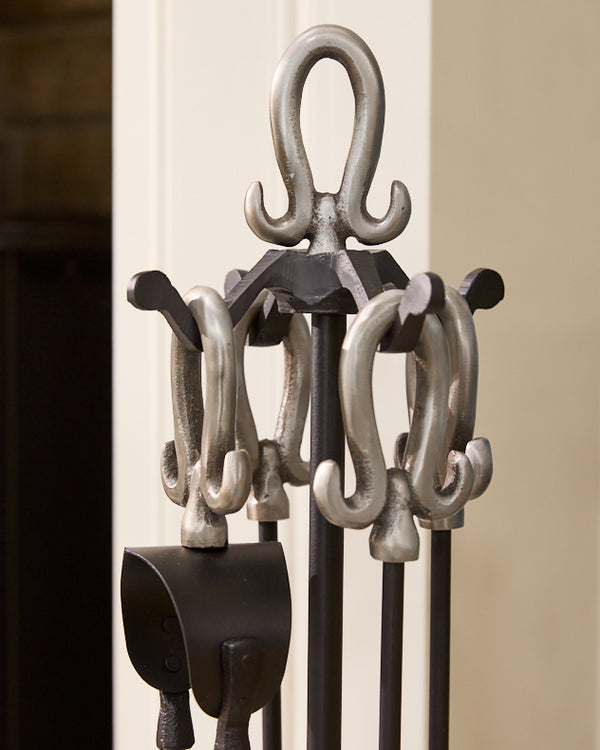 Dibor Freestanding Silver Fireside Companion Set