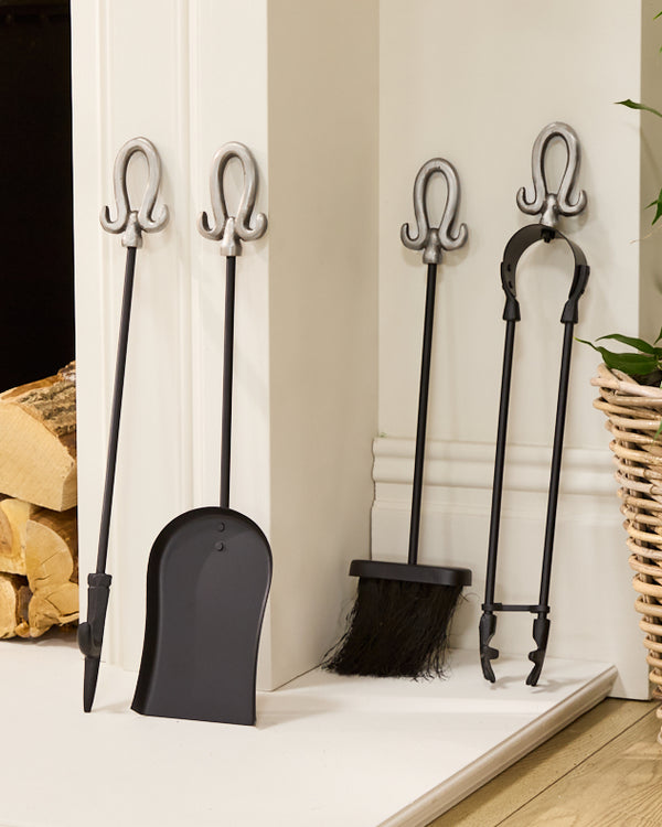 Dibor Freestanding Silver Fireside Companion Set