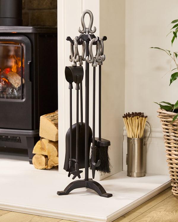dibor Freestanding Silver Fireside Companion Set