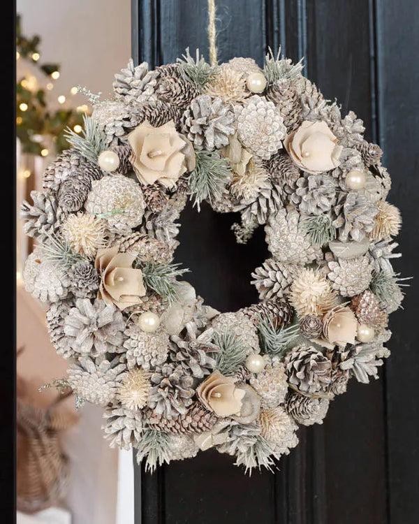 dibor Frosted Flower & Pinecone Wreath 35cm