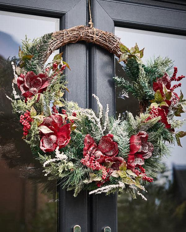 Dibor Frosted Flowers Half Wreath