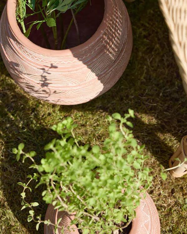 Dibor Geometric Engraved Terracotta Planters