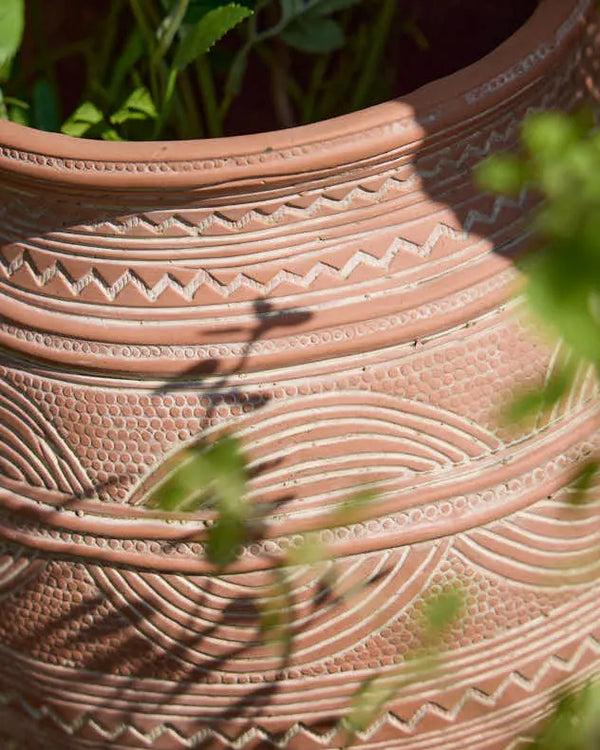 Dibor Geometric Engraved Terracotta Planters
