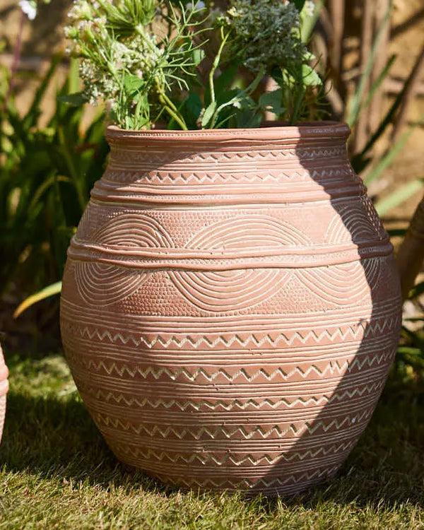 dibor Geometric Engraved Terracotta Planters