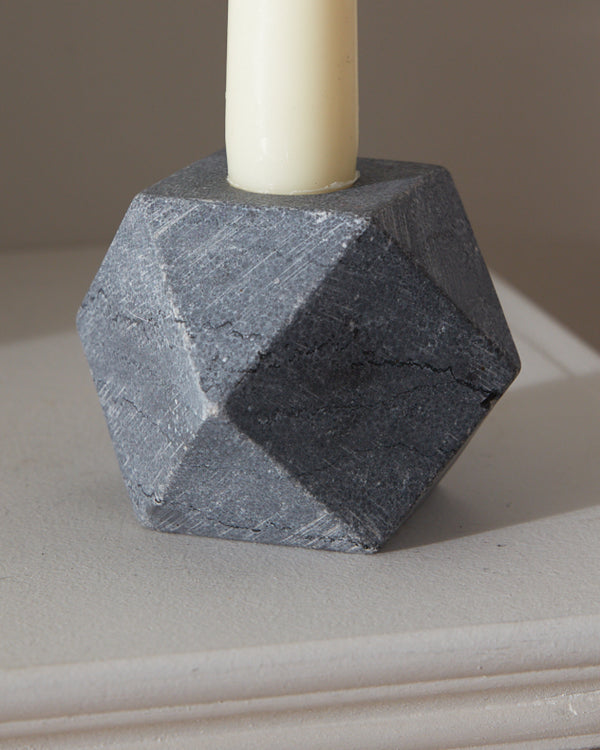 Dibor Geometric Grey Stone Candlestick Holder