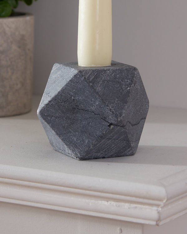 Dibor Geometric Grey Stone Candlestick Holder