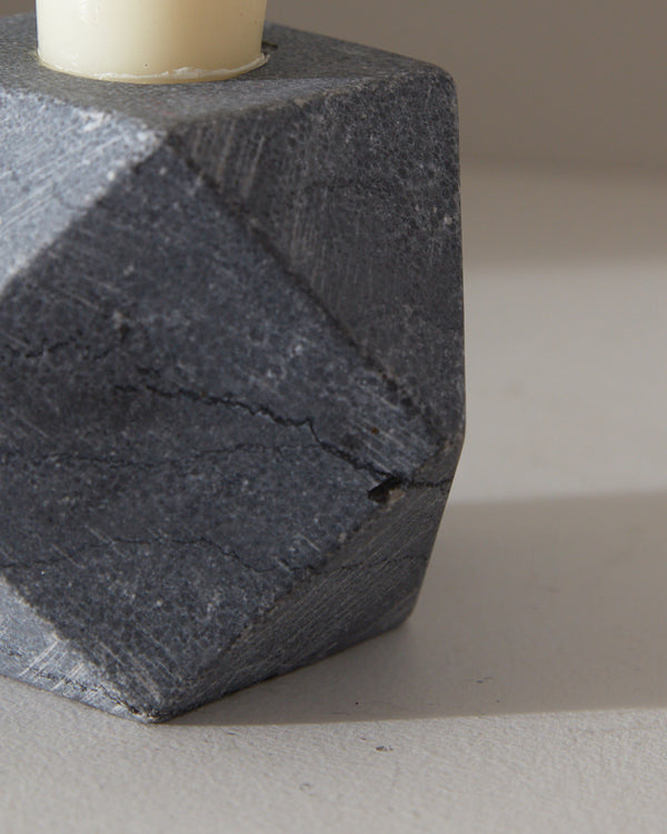 Dibor Geometric Grey Stone Candlestick Holder