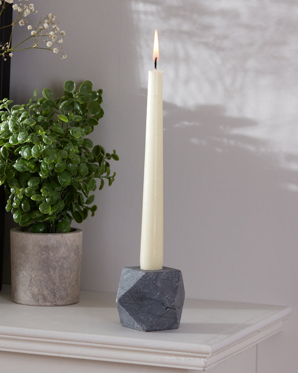 dibor Geometric Grey Stone Candlestick Holder