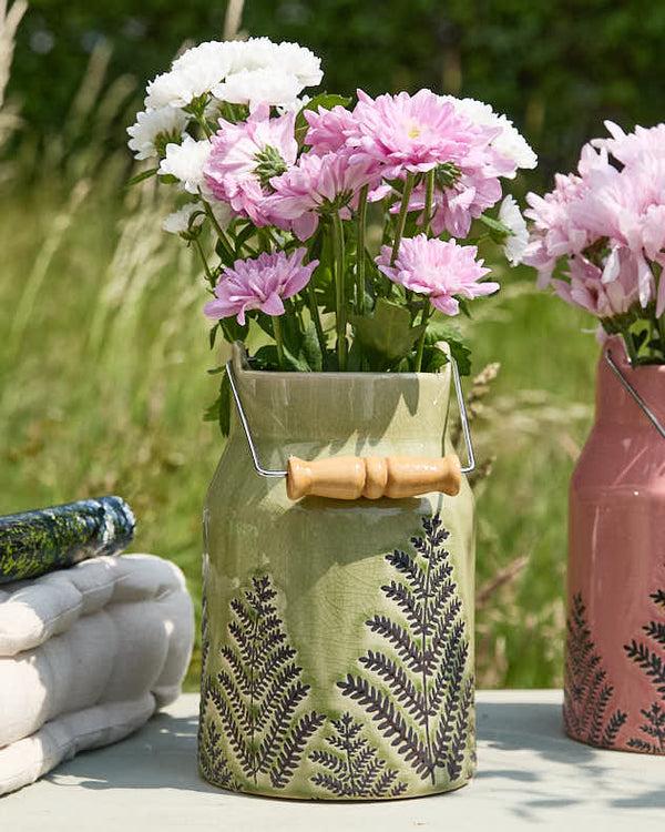 Dibor Glazed Fern Ceramic Churn Vases