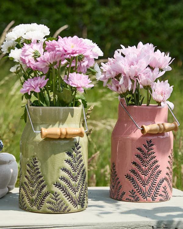 dibor Glazed Fern Ceramic Churn Vases