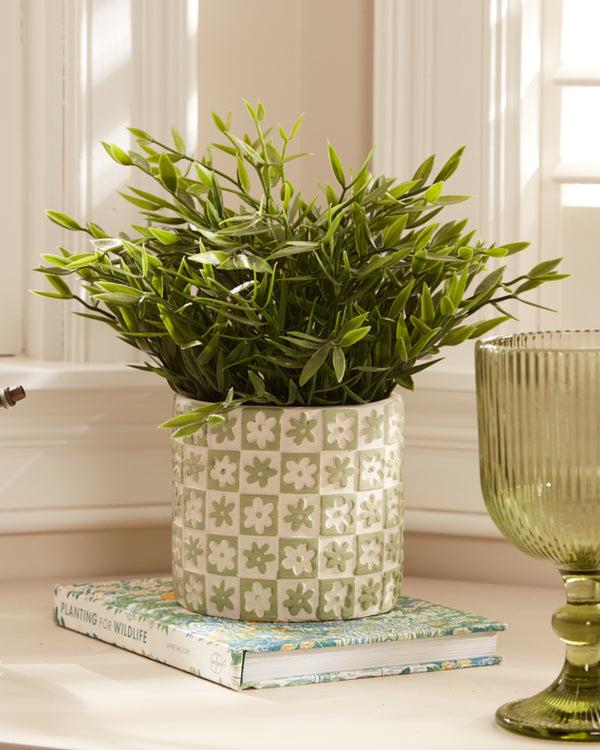 Dibor Green Floral Checkerboard Planters