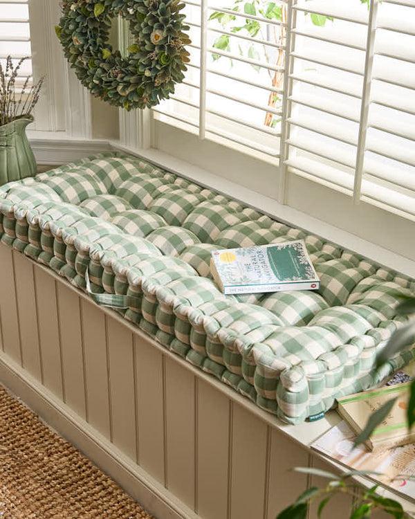 dibor Green Gingham Indoor Bench Cushion