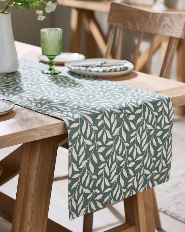 dibor Green Leaf Cotton Table Runner