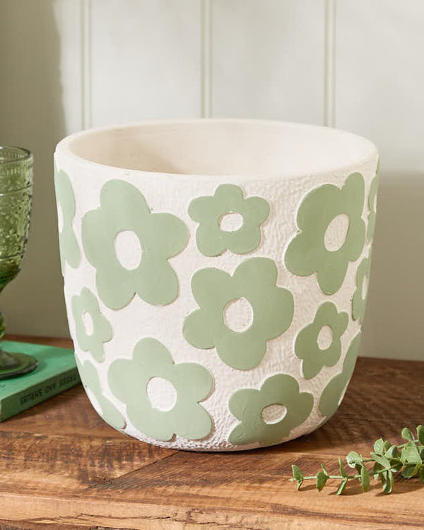 Dibor Green Mod Flower Pattern Plant Pot