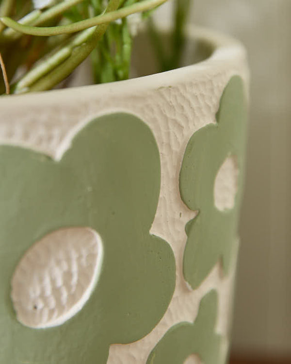 Dibor Green Mod Flower Pattern Plant Pot
