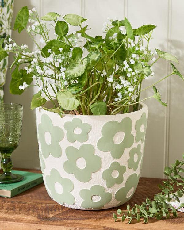 dibor Green Mod Flower Pattern Plant Pot