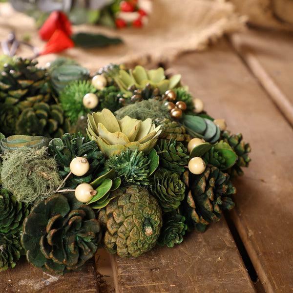 Dibor Green Succulent Winter Wreath 35cm