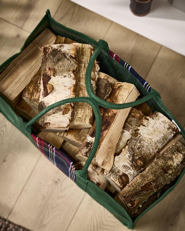 Dibor Green Tartan Jute Log Fire Bag