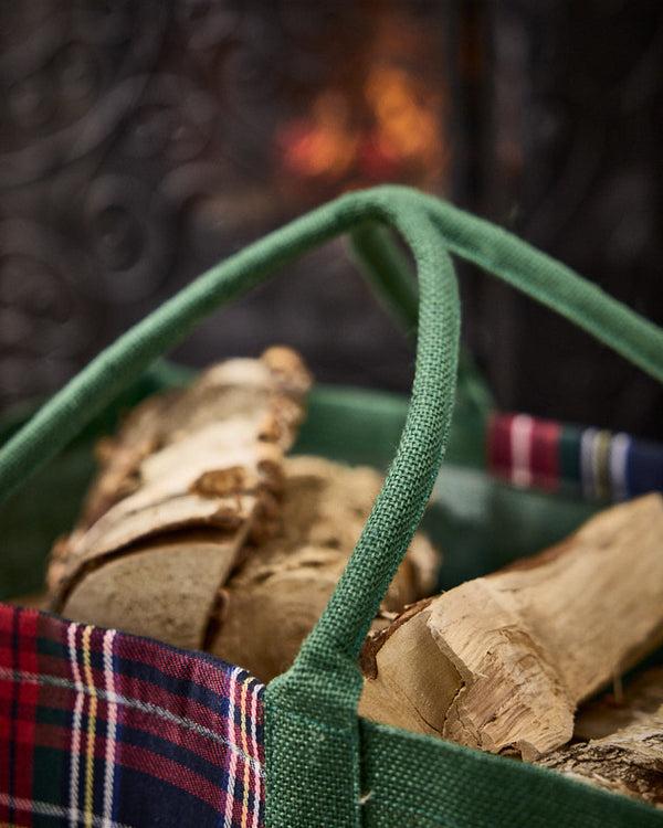 Dibor Green Tartan Jute Log Fire Bag
