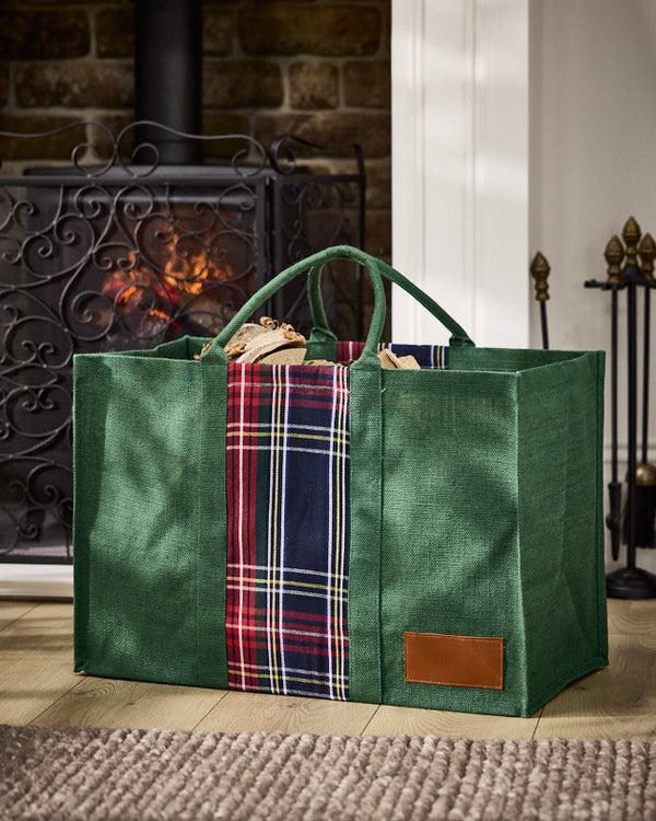 dibor Green Tartan Jute Log Fire Bag