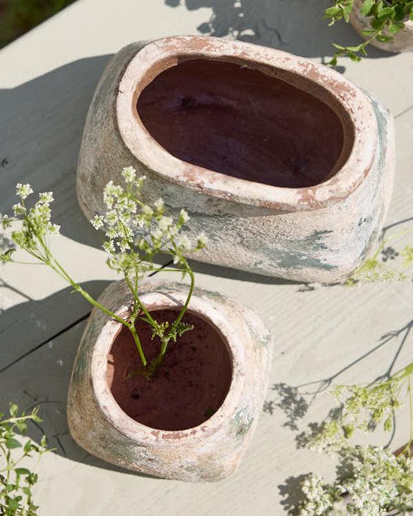 Dibor Green Terracotta Aged Effect Planters