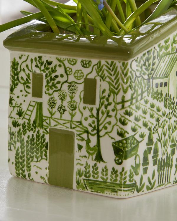 Dibor Green & White Painted House Planter