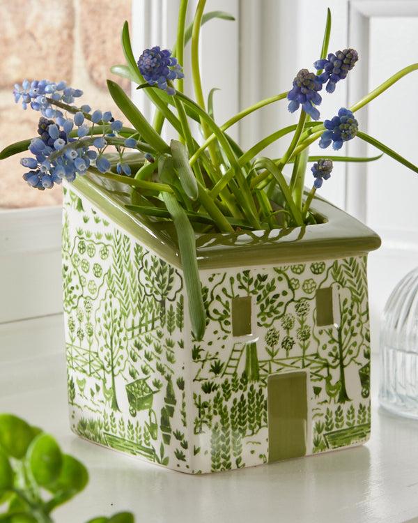 dibor Green & White Painted House Planter
