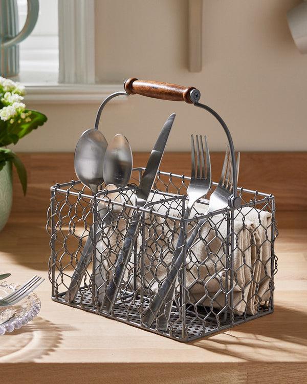 dibor Grey Chicken Wire Cutlery Caddy