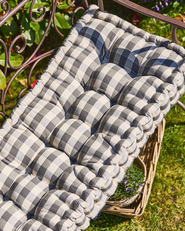 Dibor Grey Gingham Garden Bench Cushion