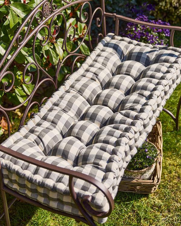 dibor Grey Gingham Garden Bench Cushion