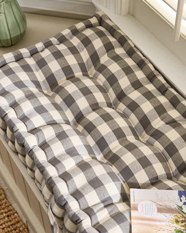 Dibor Grey Gingham Indoor Bench Cushion