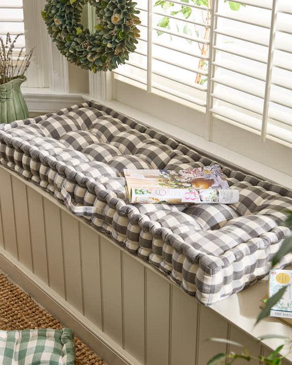 dibor Grey Gingham Indoor Bench Cushion