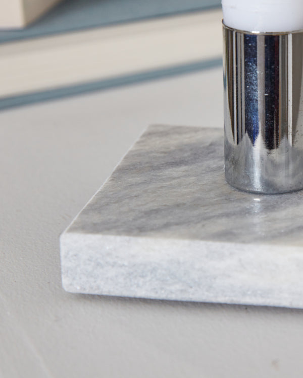 Dibor Grey Marble & Silver Single Candle Holder